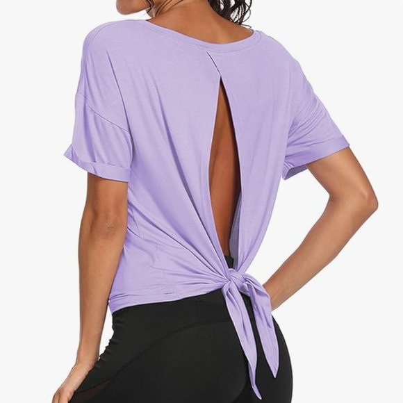 Workout Tops Open Back Shirts Tie Back Muscle Tank Light Purple | Size XL - Picture 1 of 10